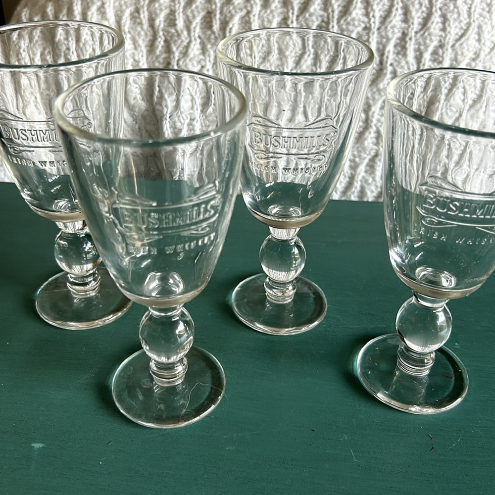 4 Bushmill's Irish Whiskey Raised Lettering - Stemmed Glasses